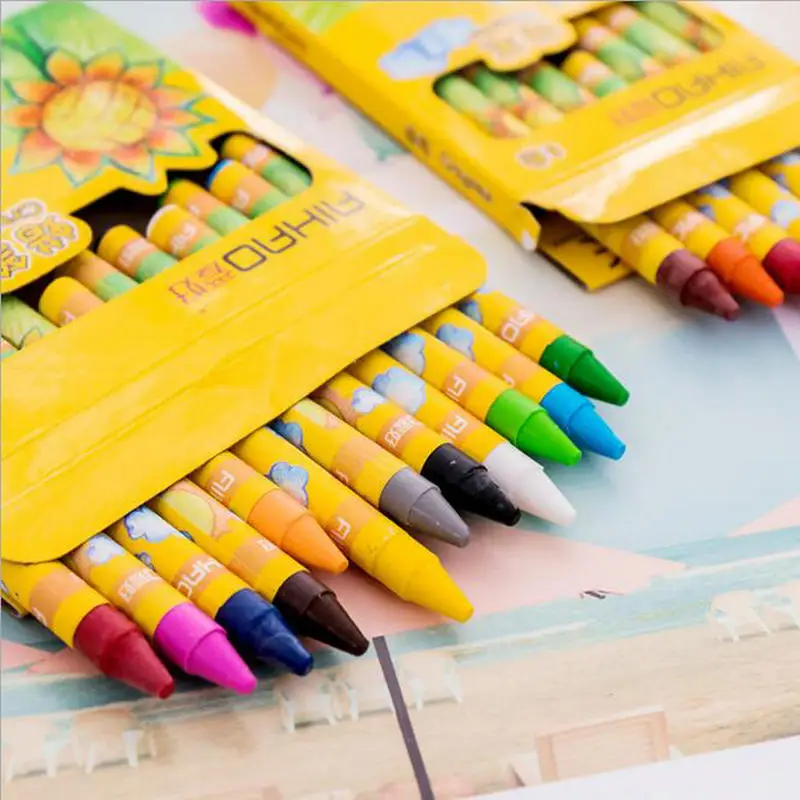 Colored Crayons Drawing Wax Pencil 12 colors/set Students Children's School Stationery