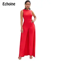 Echoine модный сексуальный комбинезон женский s комбинезон с круглым вырезом однотонный красный цвет повседневные без рукавов длинные брюки
