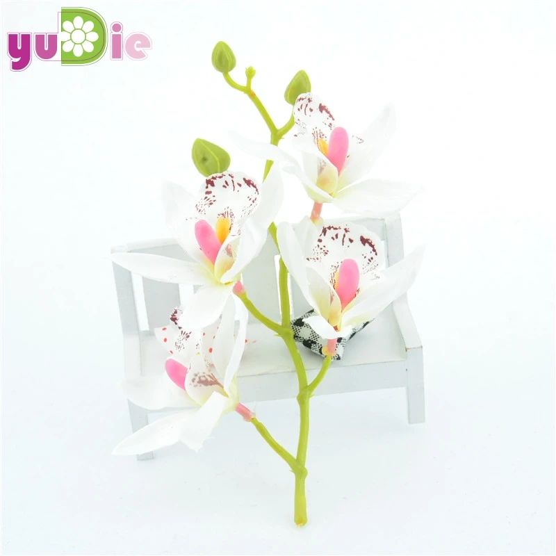 1 комплект шелковые искусственные орхидеи Свадебные украшения дома DIY ВЕНОК Скрапбукинг Ремесло поддельные цветы цимбидий искусственные растения - Цвет: Белый