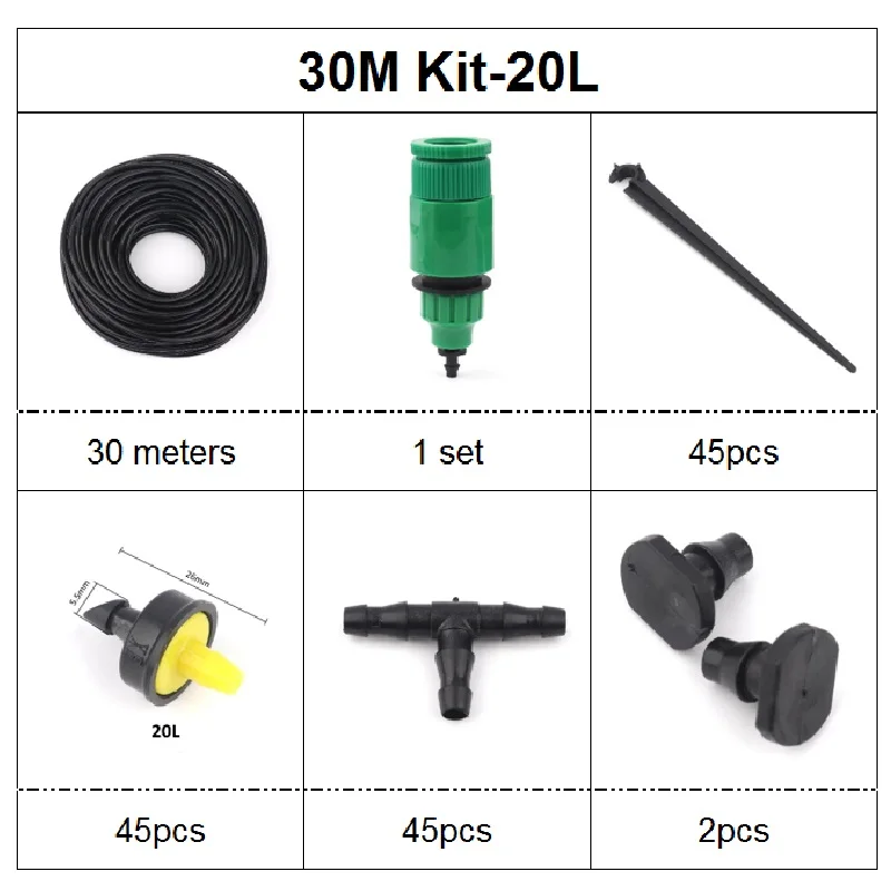 NuoNuoWell 10 м 20 м 30 м садовый точечный полив система автоматический полив набор капельного распыления поливные капельницы комплект для полива - Цвет: 30m kit-20L
