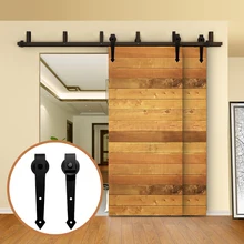 LWZH puerta de madera rústica Bypass herrajes para puertas corredizas de Granero Kit negro Acero rodillos con forma de flecha para puerta de doble Interior