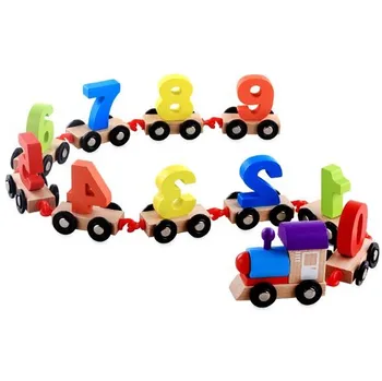 

Wooden Children's Early Learning Educational Toys Awareness 0-9 Wooden Digital Disassembly Drag Train Building Block Toys
