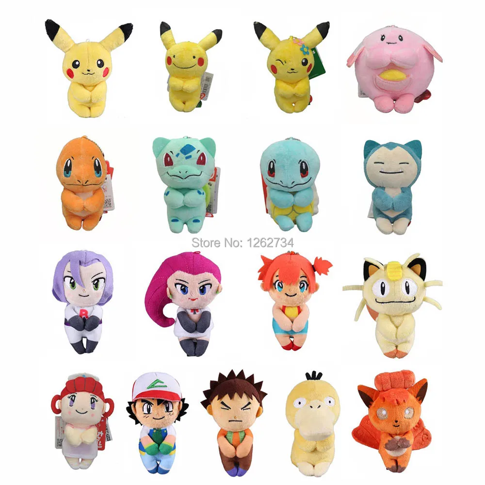 20/лот 17 видов стилей Vulpix Psyduck Meowth Ash Ketchum Brock James Jesse Misty 12 см подвесная плюшевая кукла