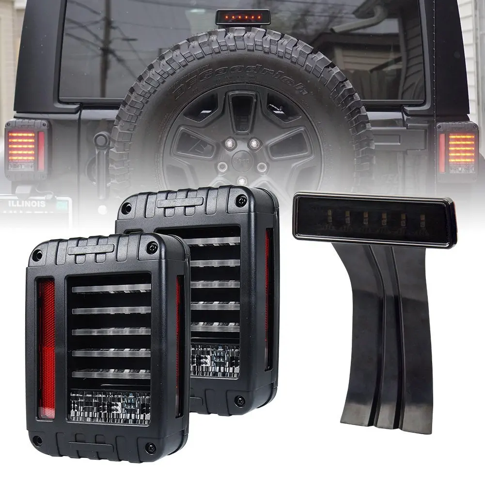 For Jeep Wrangler JK LED Rear Tail Light + Smoke Lens Third High Brake