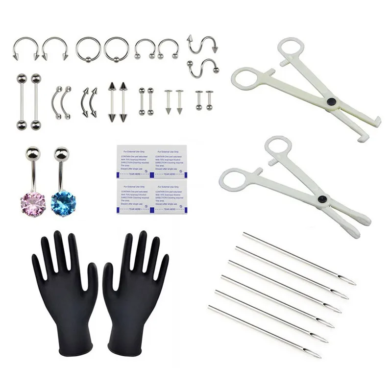 1 Set Belly Nipple Eyebrow Lip Nose Ring Tongue Body Piercing Kit Jewelry Tool Piercing Needles