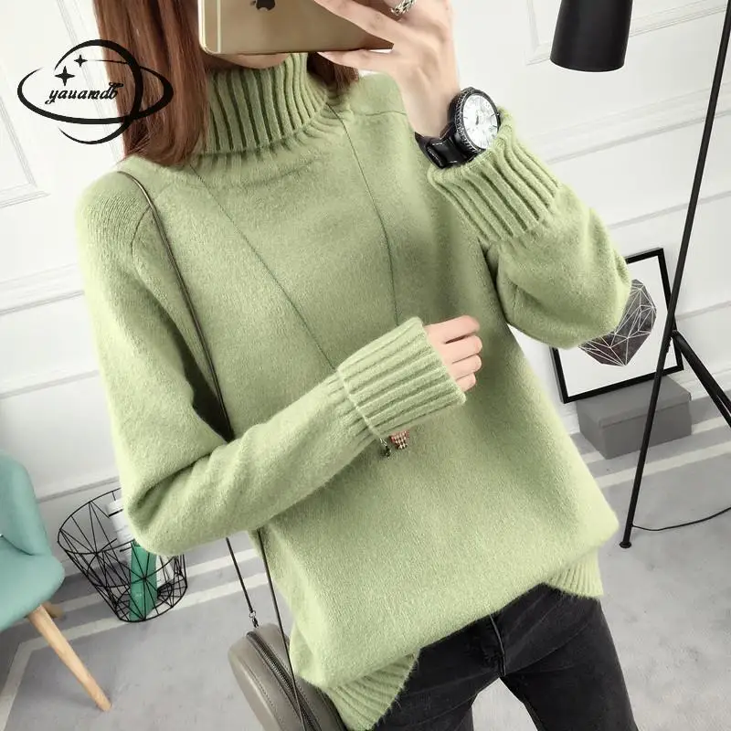Free Size Yauamdb Women Sweater Autumn Spring Female Turtleneck Knitted Pullovers Ladies Solid Knitwear Warm Loose Clothing Y34 | Женская