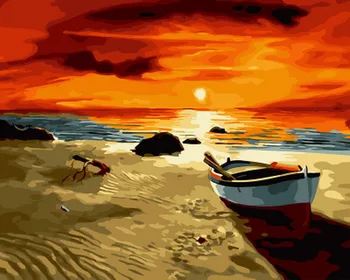 

Frameless oil painting by numbers paint by number for home decor oil picture painting 5065 boat in sunset