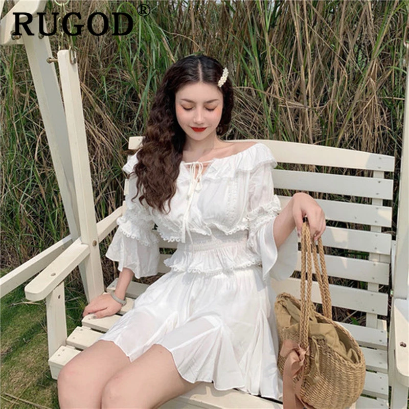 RUGOD элегантная женская блузка с открытыми плечами туника плиссированные