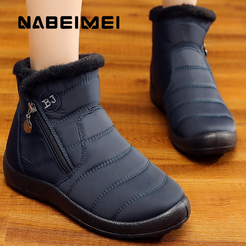 

Women's boots plus size 9-10.5 zipper soft fashion snow boots women waterproof nylon plush non-slip ankle boots 2019