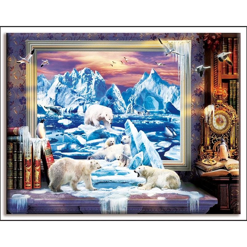 

Dmc,Cross-stitch,Abstract painting,bear,iceberg,Diy,Needlework,kits,White canvas 40x50cm,cotton thread,Sets For full embroidery
