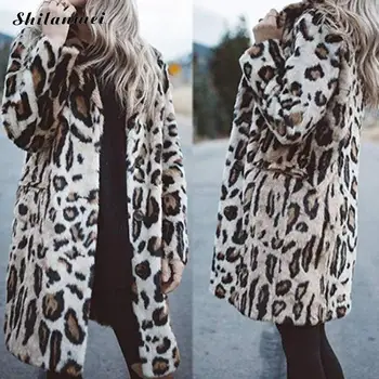 

Winter Thicken Leopard Jacket Women Mid-Long Faux Fur Coat Fashion Warm Slim Casual Luipaard Fur Jackets Female Elegant Outwear