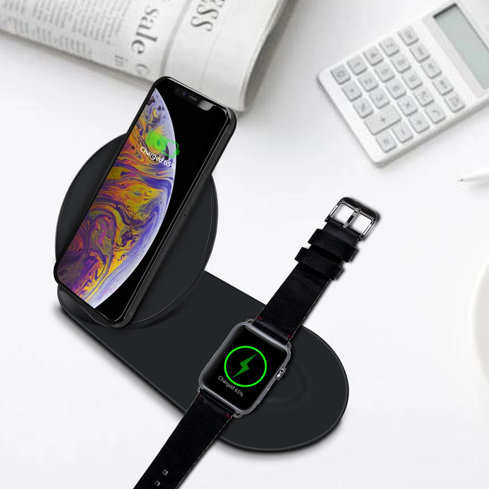 Беспроводное зарядное устройство Ascromy 2 в 1 для часов Apple watch Series 4 3 iPhone XS Max XR 8 Plus X