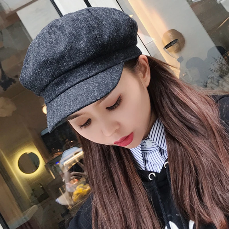 

HT1901 New Women Hats for Autumn Winter Solid Plain Female Berets Retro Artist Painter Newsboy Caps Wool Blend Women Beret Hats