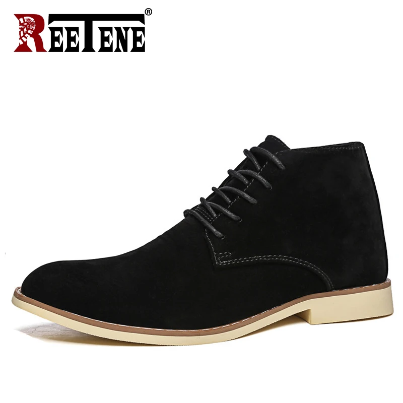 

REETENE 2018 New Casual Men Boots Suede Men Ankle Boots Fashion Flock High Top Shoes Men Lace Up Men'S Boots Size 38-46