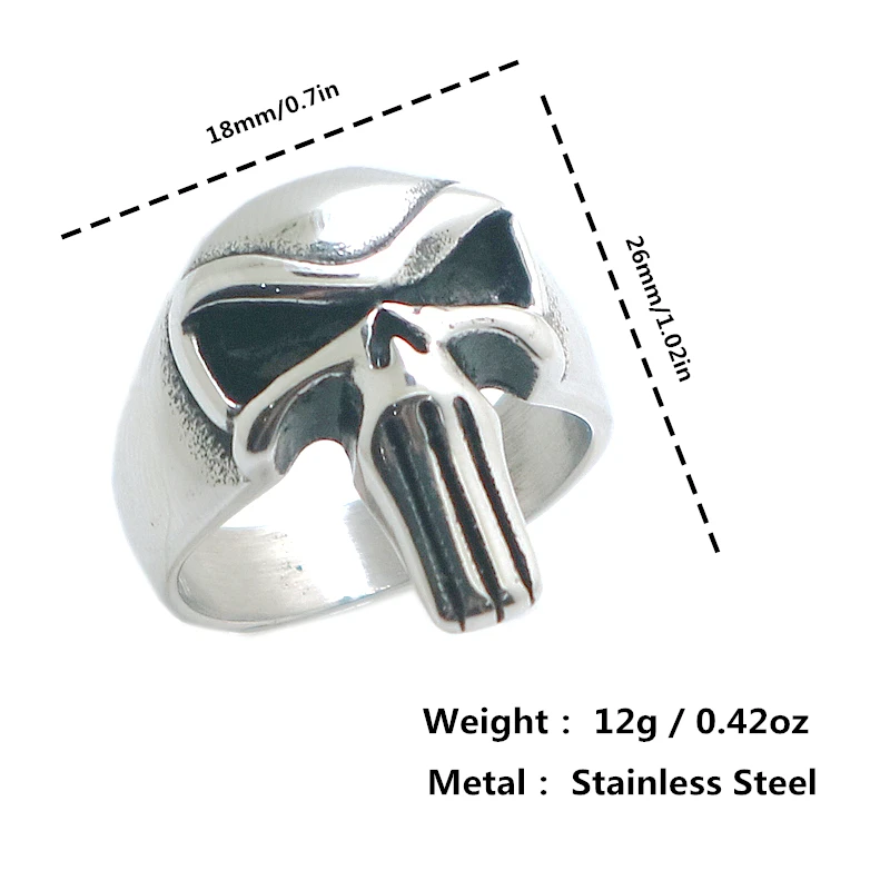 

Size 6 To Size 13 Mens Boys 316L Stainless Steel Cool The Punisher Silver Ring