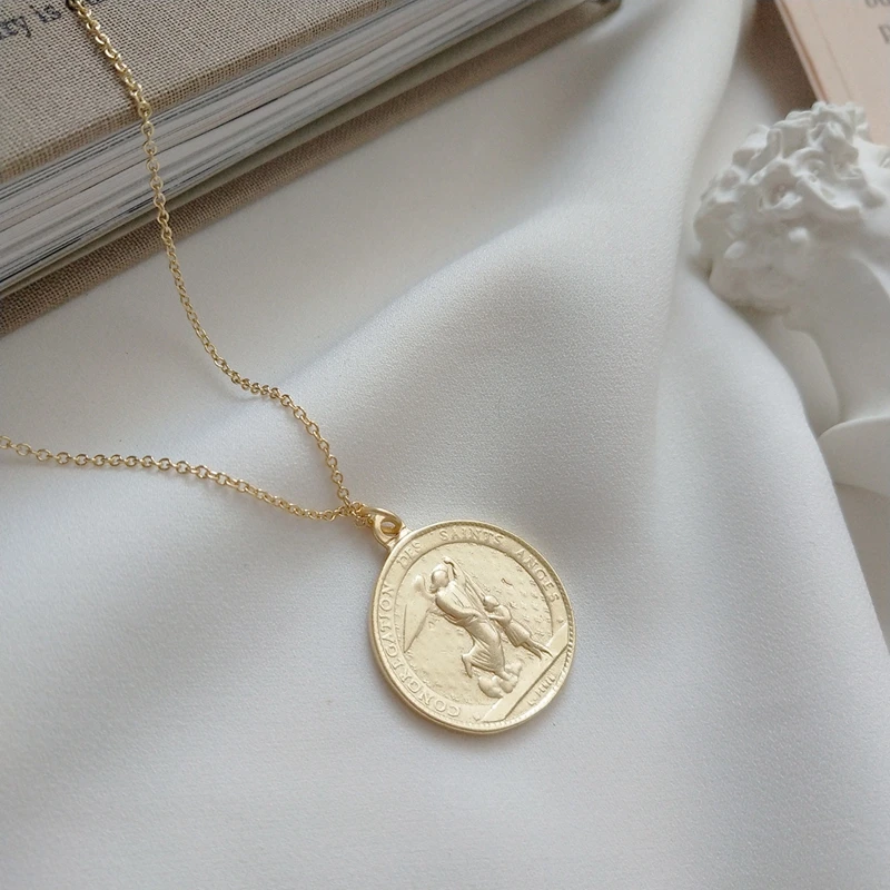 

New Korean Angel Baby Round Coin 925 Sterling Silver Necklace Woman Fashion Pendant Choker Necklace Women Personalized Necklace
