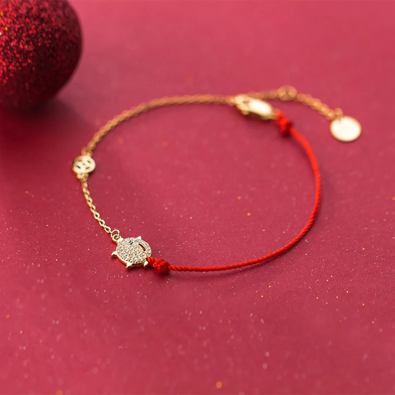 La MaxZa 925 стерлингового серебра модные красные веревки свинья Кристалл ювелирные изделия браслеты с подвесками красная нитка браслеты для женщин золото