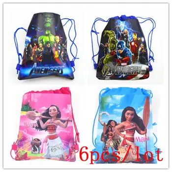 

6Pcs/Lot Avengers Theme String School Bags Girl Wedding Moana Candy Gift Bags Boy Favor Cartoon Colorful Drawstring Bags Supply