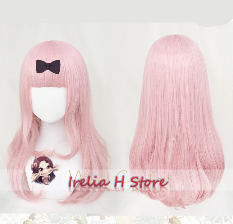 

Fujiwara Chika wig cosplay wig 55 cm pink long curls wig with style Anime wig