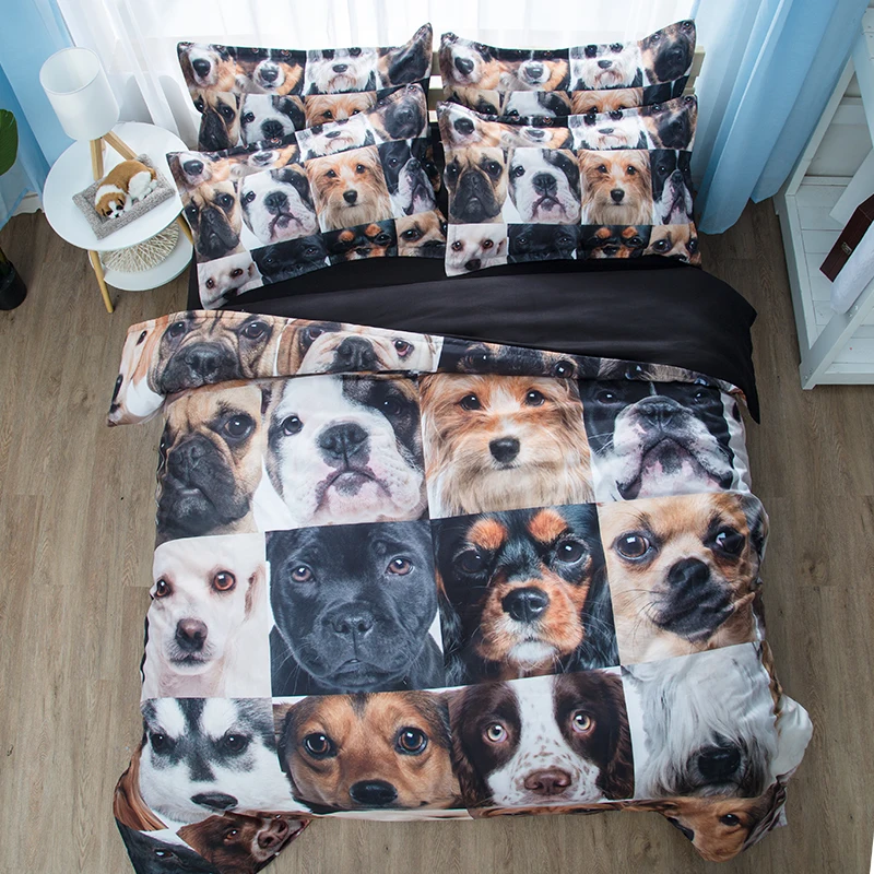 

Free shipping Novelty Christmas New Year Gift Cute Dog Print Bedding Quilt Duvet Cover Set+2pcs Pillowcase US AU EU size