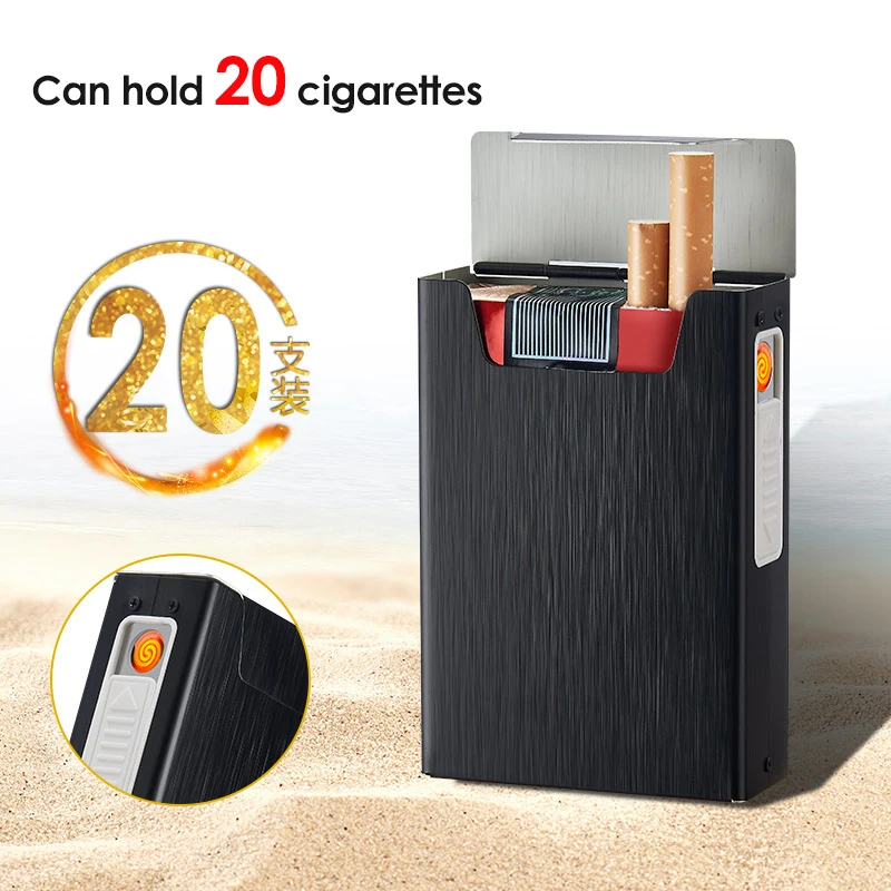 

Cigarette Case Box Lighter for Smoking Aluminum Alloy USB Rechargeable Lighter Windproof Lighter Case Electronic Gadgets