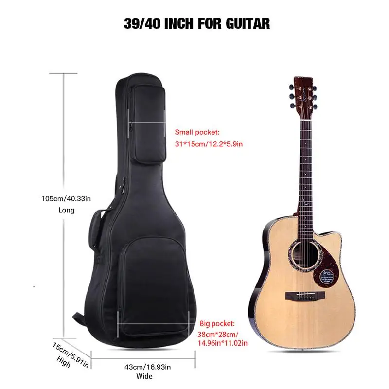 IRIN 39/40/41 дюймов Акустическая классическая гитара сумка чехол рюкзак Регулируемый плечевой ремень Портативный утепленная куртка с хлопковой подкладкой, черный - Цвет: 3940 inch