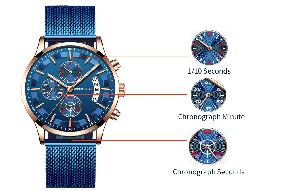 Crrju мужские водонепроницаемые часы кварцевые мужские деловые часы лучший бренд Роскошные Часы повседневные синие спортивные часы Relogio Masculino