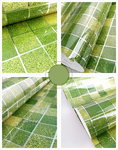 0.45m*5m Green Self adhesive Wallpaper PVC Stickers Kitchen Mosaic Tile