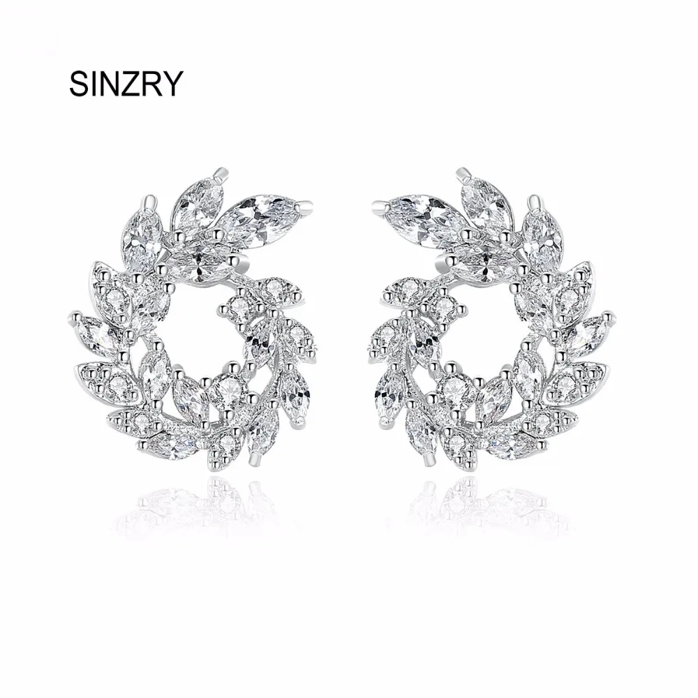 

SINZRY new jewelry Clear white cubic zirconia stone trendy leaf tud earrings OL brilliant ear pin for women