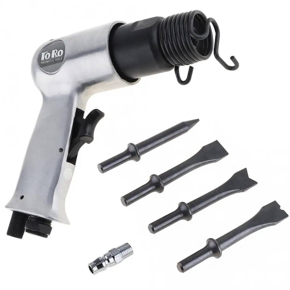 TORO 120mm Professional Handheld Pistol Gas Shovels Air Hammer Small Rust Remover Pneumatic Tools with 4 Chisels set