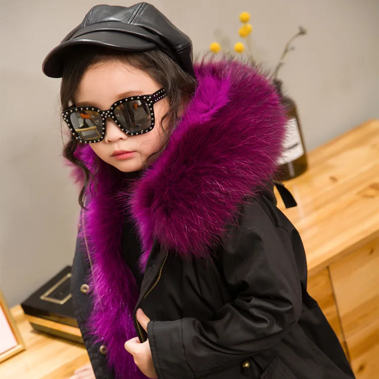 

2018 Winter Boys Girls Fashion Casual Big Real Raccoon Fur Hooded Real Fox Liner Thick Coats Kids Baby Mink Fur Outwear Children