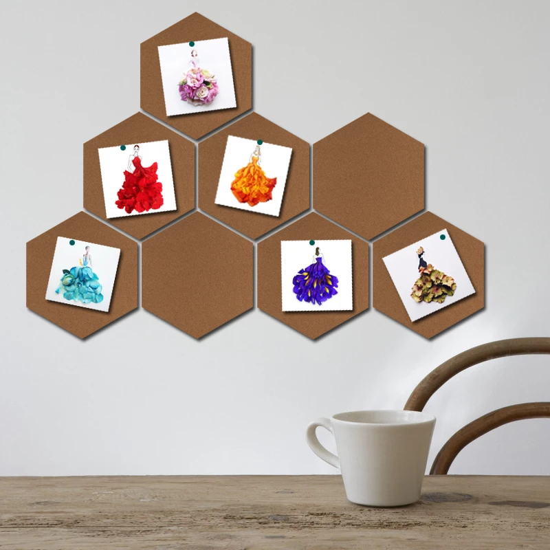 Cheap hexagonal adhesive soft wood pushpin cork wall photo wall