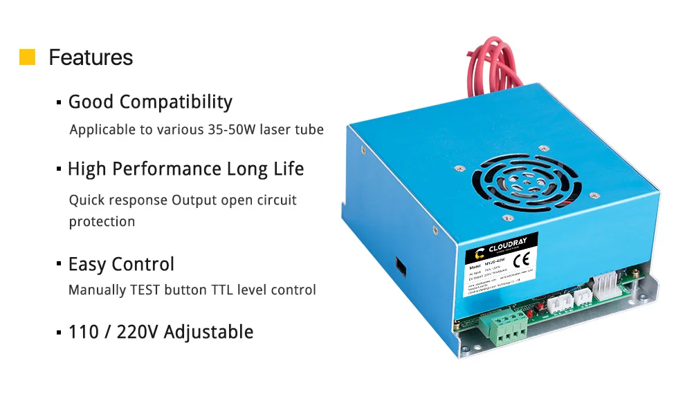 Cloudray 40 Вт CO2 лазерный источник питания 110 В/220 В для лазерной трубки, гравировальный станок для резки MYJG 40WT Модель B MYJG