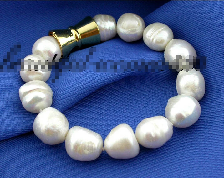 

z1524 8" 14mm white baroque fw pearl bracelet bangle magnet e SHIPPING 5.25