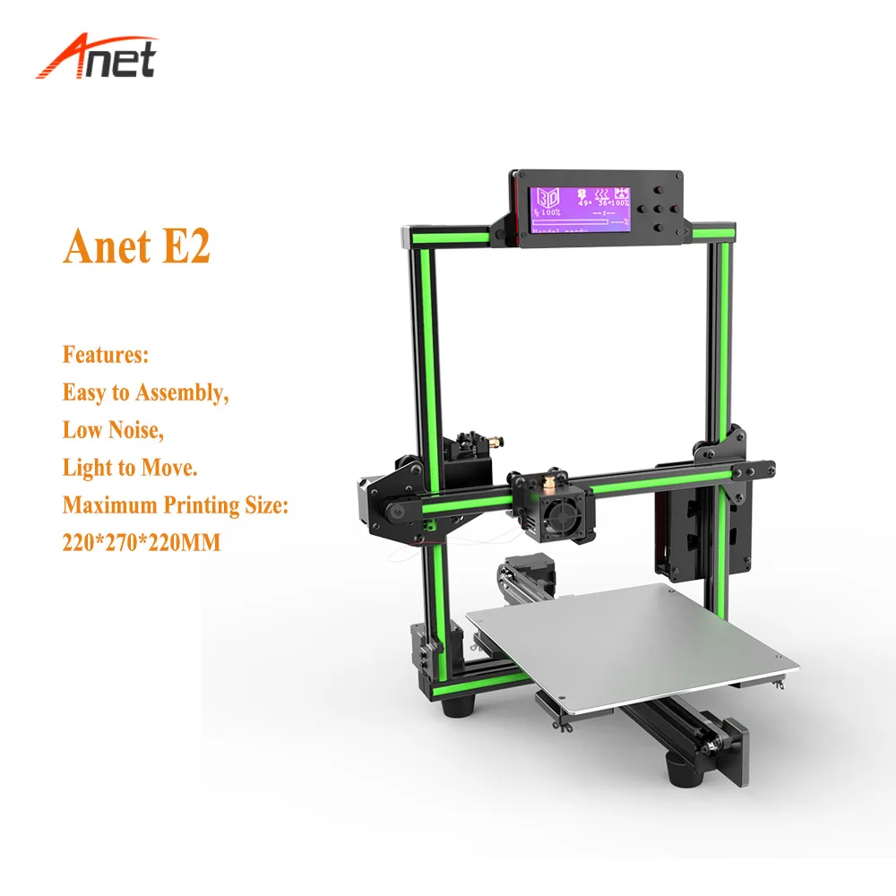 Anet E2 Aluminum Frame 2004 LCD Screen 3d Printer Kit Light to Move 0 1 0