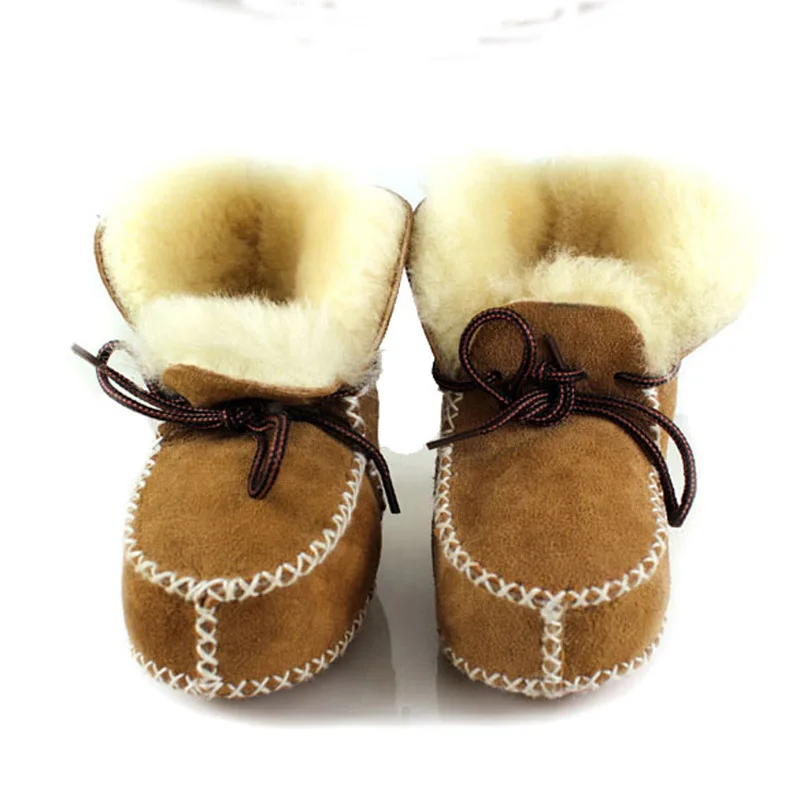 Зимняя шерстяная детская обувь с натуральным овечьим мехом; детская обувь с мягкой подошвой из натуральной кожи; Теплая обувь для новорожденных