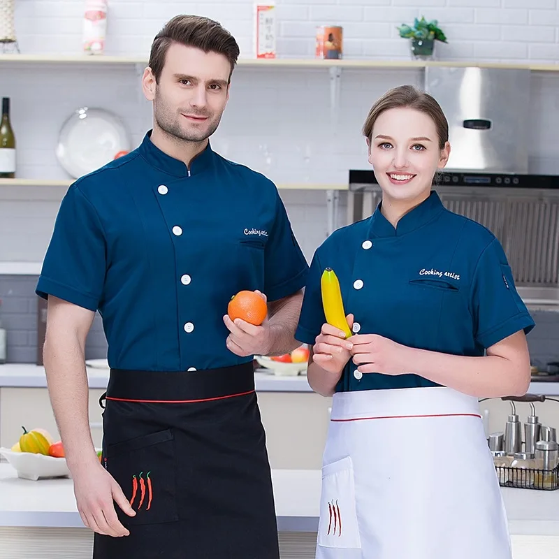 Men Short Sleeve Restaurant Chef Uniform Hotel Kitchen Work Wear Fast Food Chef Jacket Food