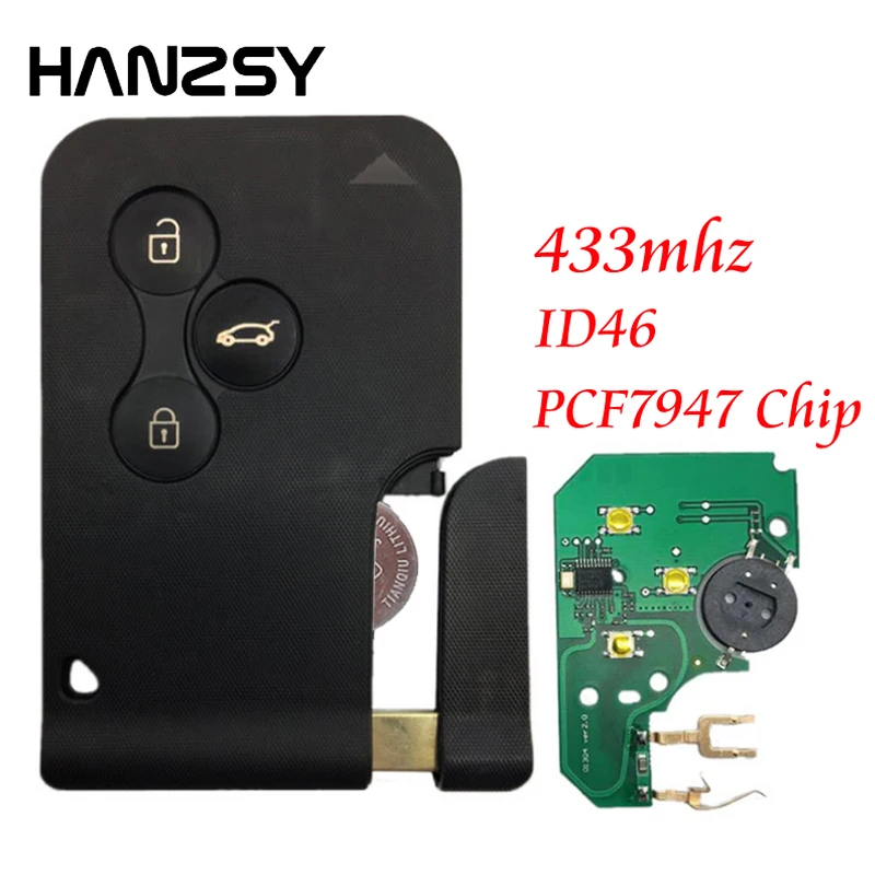 

3 Button 433mhz For Renault Megane II Scenic II Grand Scenic 2003-2008 Remote Control Smart Key Card with PCF7947 ID46 Chip