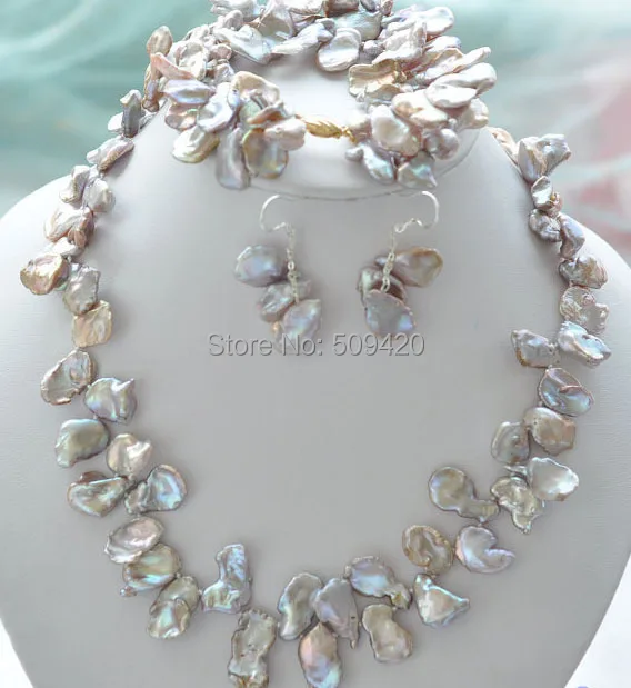 

Free Shipping >>>18mm lavender lamina KESHI REBORN PEARL NECKLACE BRACELET EARRING