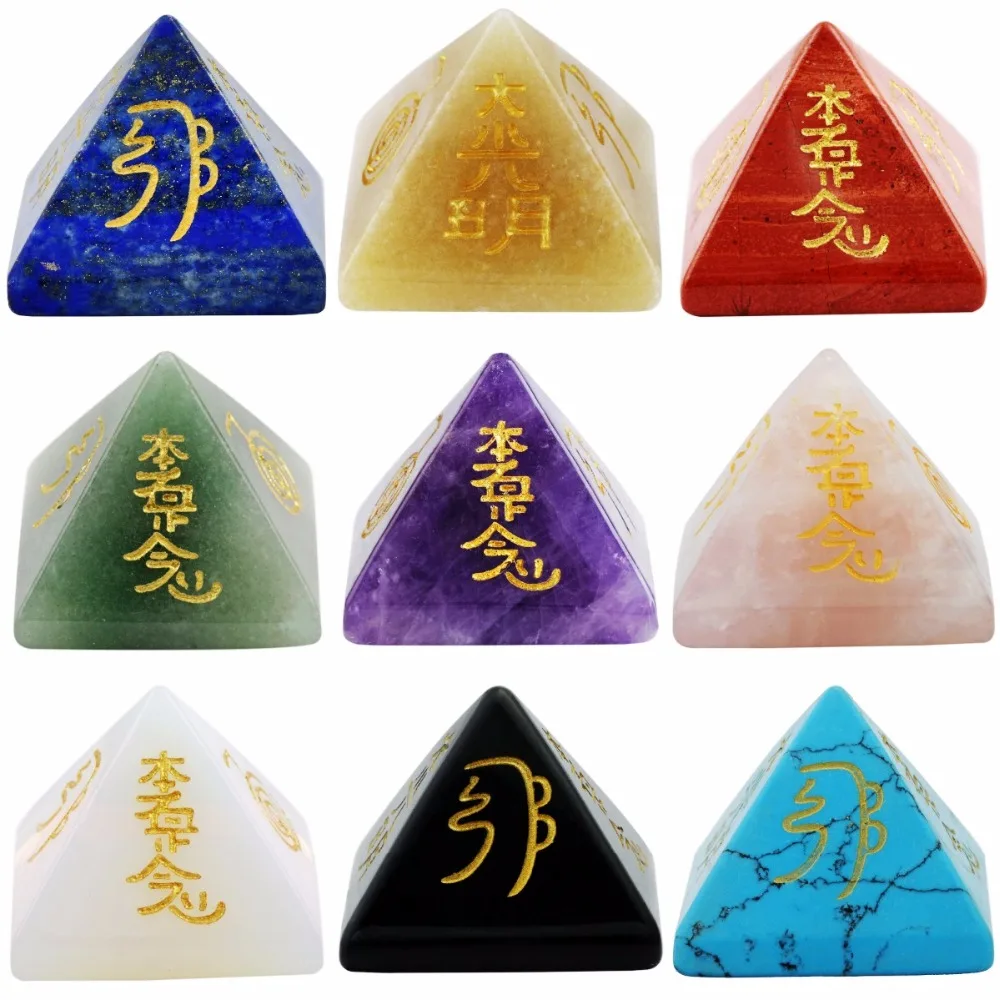 TUMBEELLUWA Engraved Usui Reiki Symbol Pyramid Reiki Healing Stone Generator For Chakra Balancing Meditation Divination