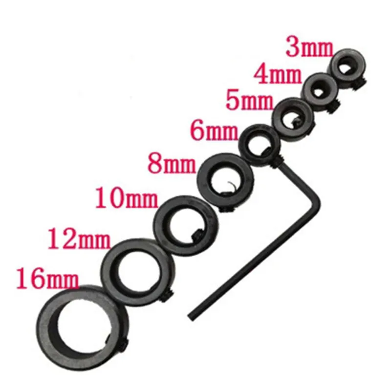 

8pcs Bit Drill Limit Ring Woodworking Tools 3-16mm Drill Bits Depth Stop Collars Ring Positioner Drill Locator + Hex Wrench