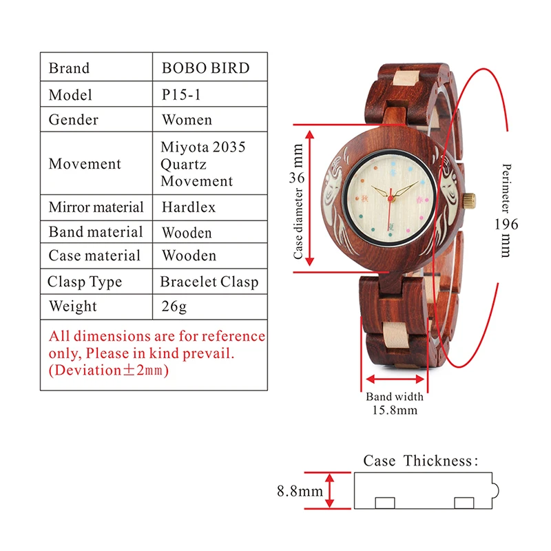 BOBO BIRD V-P15 женские часы японский стиль Уникальные кварцевые наручные часы с красным деревянным ремешком часы для женщин