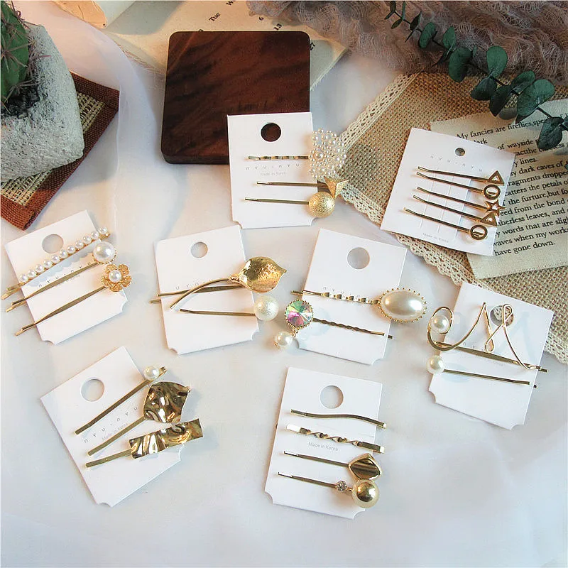 

HZ 2019 Vintage Pearls Alloy Hair Clip Minimalist Geometric Barrettes Hairpin Headwear Hair Grip Hair Accessories For Women