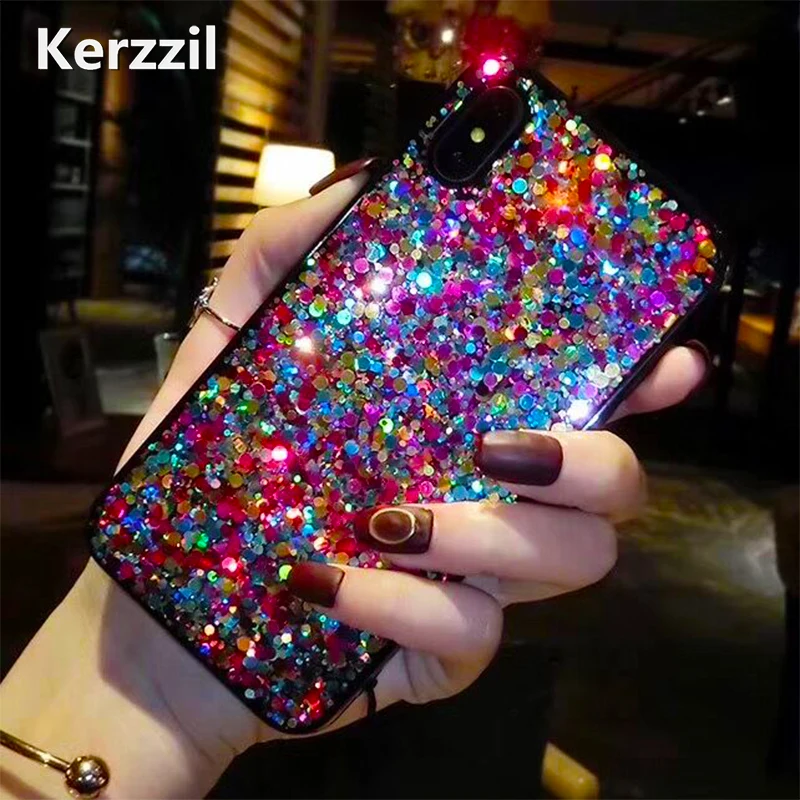 

Kerzzil Bling Sequins Shining Powder Case For iPhone X XS Max XR Soft TPU Case For iPhone 7 8 6 6s Plus Glitter Cover Back Coque