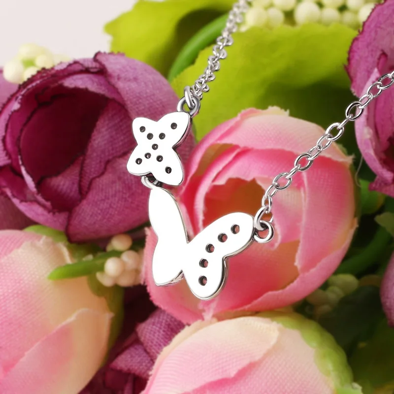 Новое ожерелье с кулоном в виде двойной бабочки со стразами от Swarovski серебро 925
