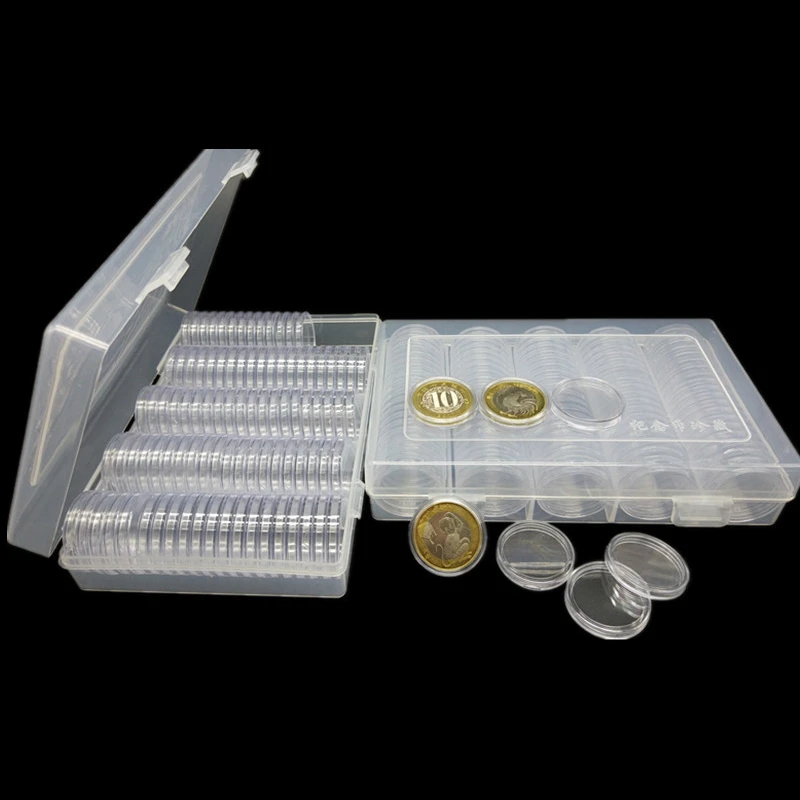 

100Pcs/Box Coin Box Clear 30mm Round Boxed Coin Holder Plastic Storage Capsules Display Cases Organizer Collectibles Gifts