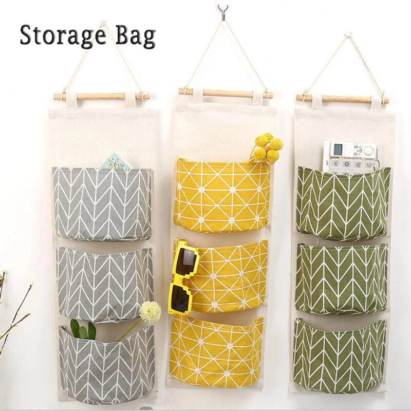 Vintage Pocket Wall Hanging Storage Bags Cotton Linen Closet Sundries Storage Pockets Home Decor Hanging Organizer