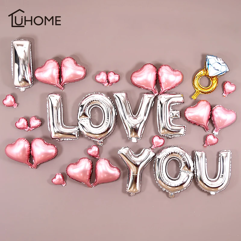 Набор свадебных шаров I LOVE YOU цветные латексные воздушные шары с сердечком и