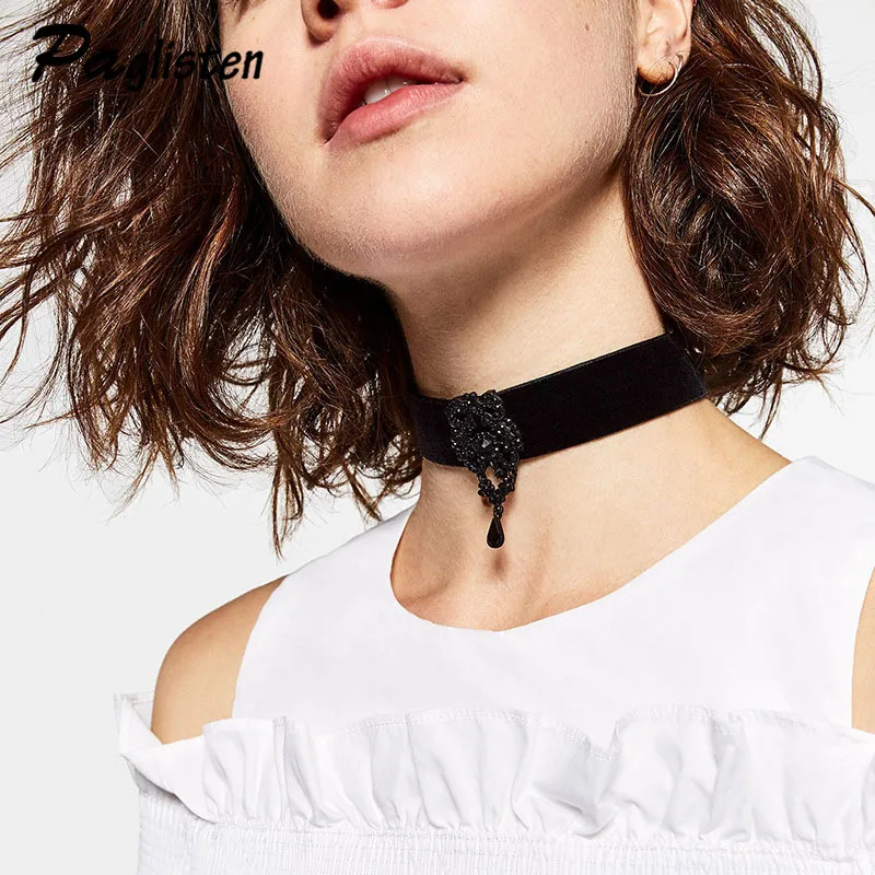 Fashion jewelry wide black lace flannel cloth choker necklace mix