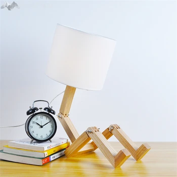 

Nordic Modern Creative Personality Wood Table Lamp Robot Folding Table Light for Kids Study Bedroom Bedside Lighting Decoration